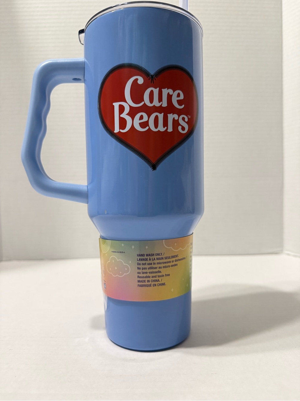 Care Bears Light Blue 40oz Tumbler with Red Heart Logo